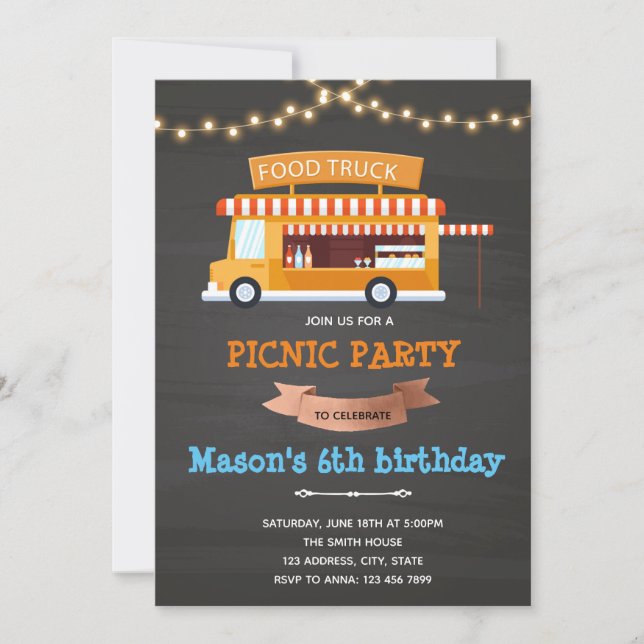 Invitación al cumpleaños del camión de comida (Anverso)