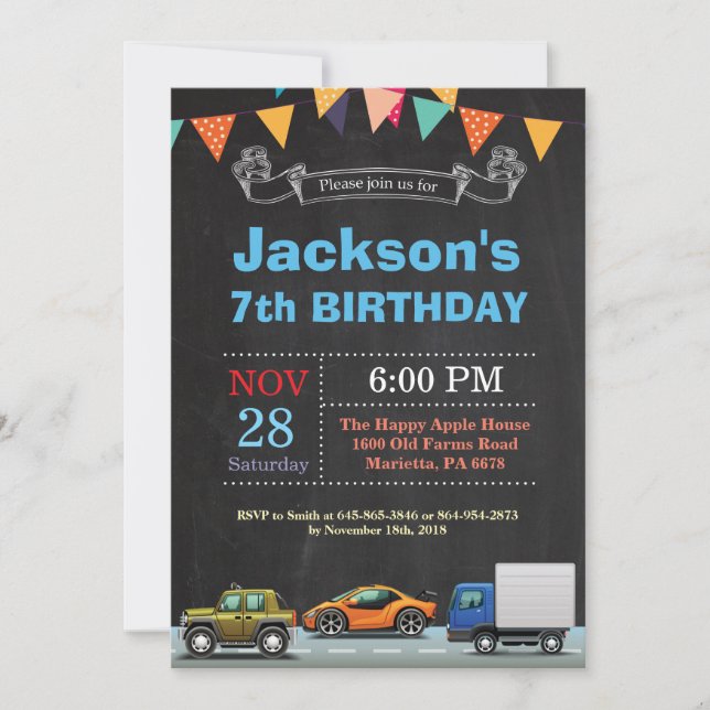 Invitación al cumpleaños del Camión de Transporte (Anverso)
