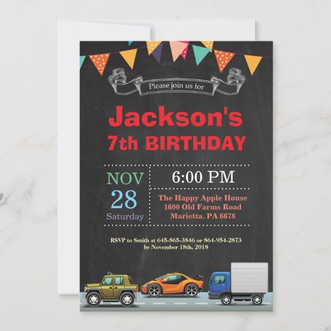 Invitación al cumpleaños del Camión de Transporte (Anverso)