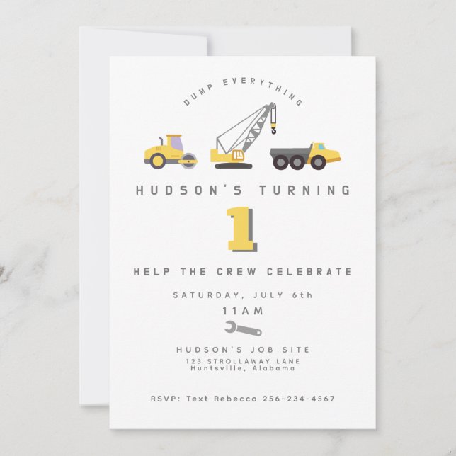 Invitación al cumpleaños del camión de volcado de  (Anverso)