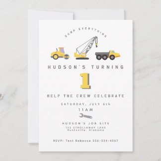 Invitación al cumpleaños del camión de volcado de 