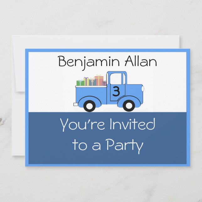 Invitación al cumpleaños del camión infantil (Anverso)