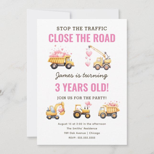 Invitación al cumpleaños del Camión Rosado de Cons (Anverso)