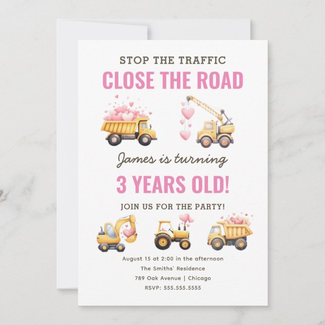 Invitación al cumpleaños del Camión Rosado de Cons (Anverso)