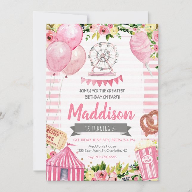 Invitación al cumpleaños del carnaval, cumpleaños  (Anverso)