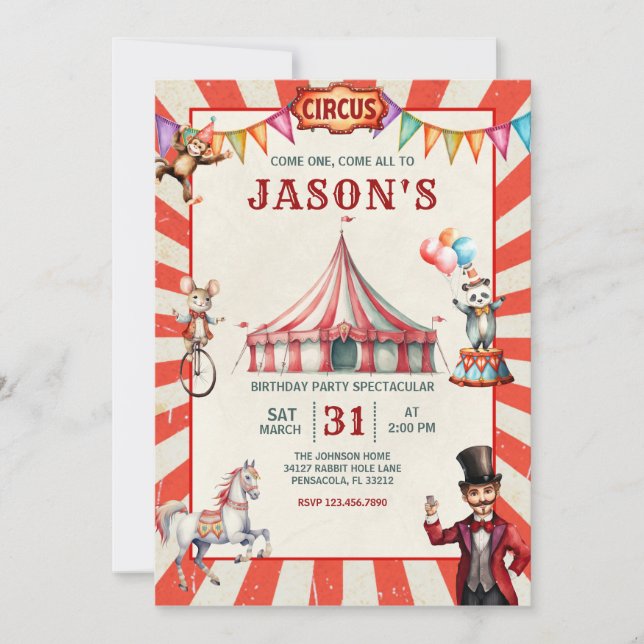Invitación al cumpleaños del Carnaval de Circo Vin (Anverso)