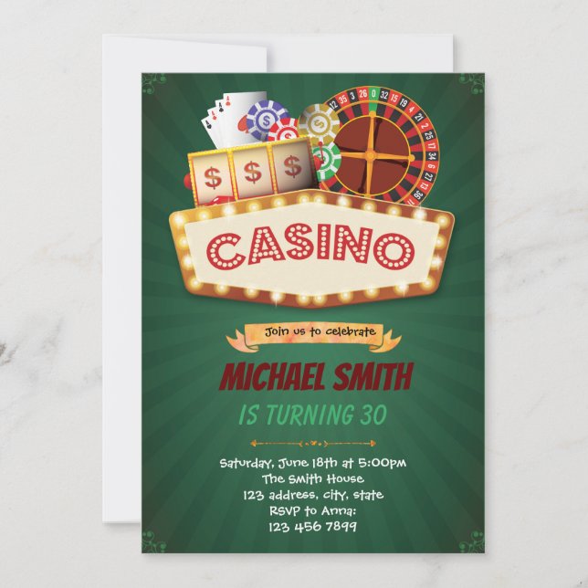 Invitación al cumpleaños del casino de la noche de (Anverso)