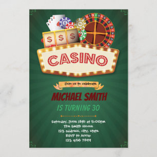 Invitación al cumpleaños del casino de la noche de