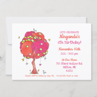 Invitación al cumpleaños del Chica de Aves de Árbo