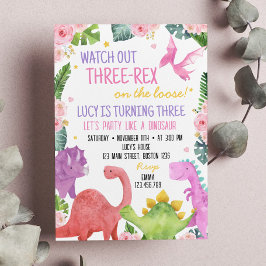 Invitación al cumpleaños del Chica de los dinosaur