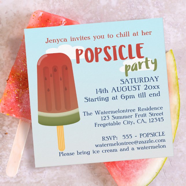 Invitación al cumpleaños del Chica del Fiesta de h (Celebrate your summer birthday with this cute Popsicle party invitation. Just add your details)