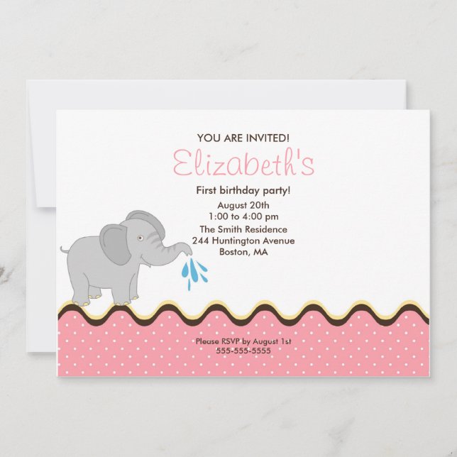 Invitación al cumpleaños del Chica elefante cutto (Anverso)