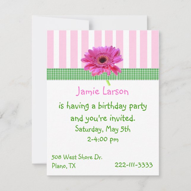 Invitación al cumpleaños del Chica Gerber Daisy (Anverso)
