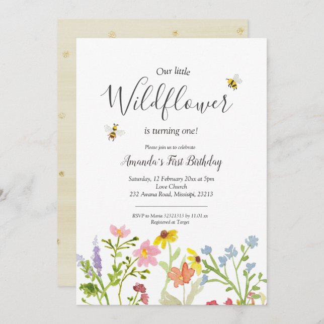 Invitación al cumpleaños del chica Little Wilflowe (Anverso / Reverso)