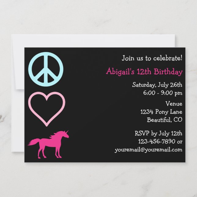 Invitación al cumpleaños del Chica Peace Love Unic (Anverso)
