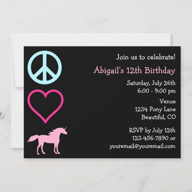 Invitación al cumpleaños del Chica Peace Love Unic (Anverso)