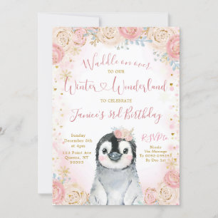 Invitación al cumpleaños del chica Penguin Winter 