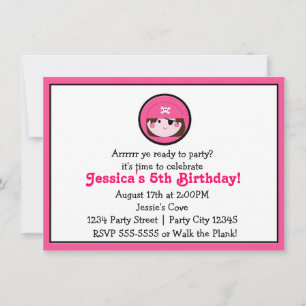 Invitación al cumpleaños del chica Pink Pirate Bro