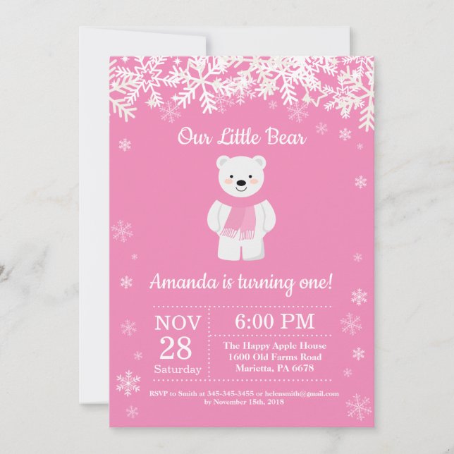 Invitación al cumpleaños del Chica Polar Bear Wint (Anverso)