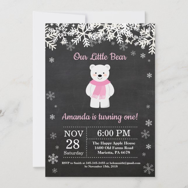 Invitación al cumpleaños del Chica Polar Bear Wint (Anverso)
