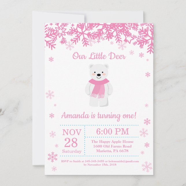 Invitación al cumpleaños del Chica Polar Bear Wint (Anverso)
