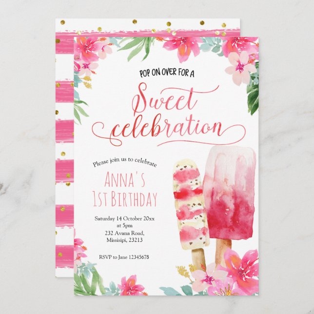 Invitación al cumpleaños del Chica Popsicle (Anverso / Reverso)