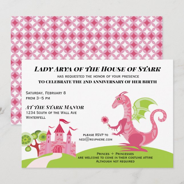 Invitación al cumpleaños del Chica rosa y verde de (Anverso / Reverso)