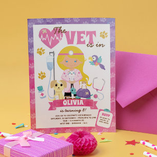 Invitación al cumpleaños del Chica Vet Blue Eyes B