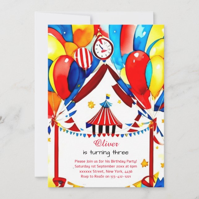 Invitación al cumpleaños del Circo de Acuarela (Anverso)