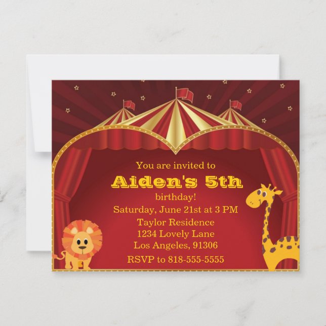 Invitación al cumpleaños del circo infantil (Anverso)