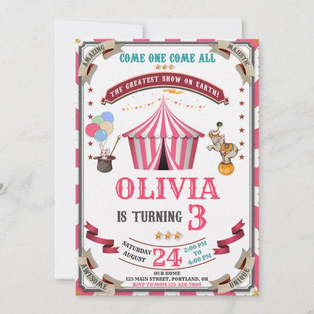 Invitación al cumpleaños del circo Niños del Festi (Anverso)