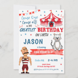 Invitación al cumpleaños del Circo Rojo y Azul de