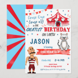 Invitación al cumpleaños del Circo Rojo y Azul de 