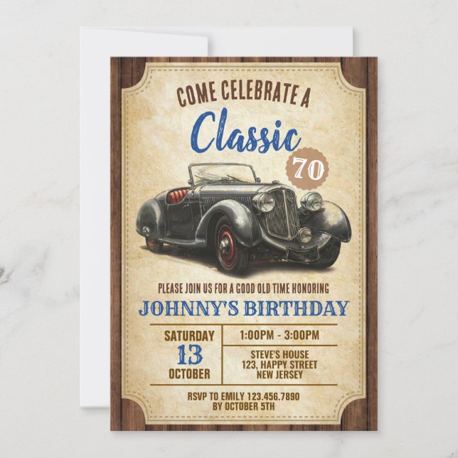 Invitación al cumpleaños del coche clásico digital (Anverso)