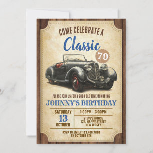 Invitación al cumpleaños del coche clásico digital