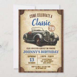 Invitación al cumpleaños del coche clásico digital
