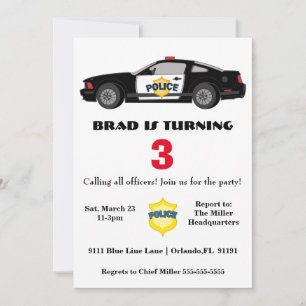 Invitación al cumpleaños del coche de la policía