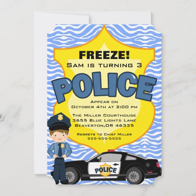 Invitación al cumpleaños del coche de policía de m (Anverso)