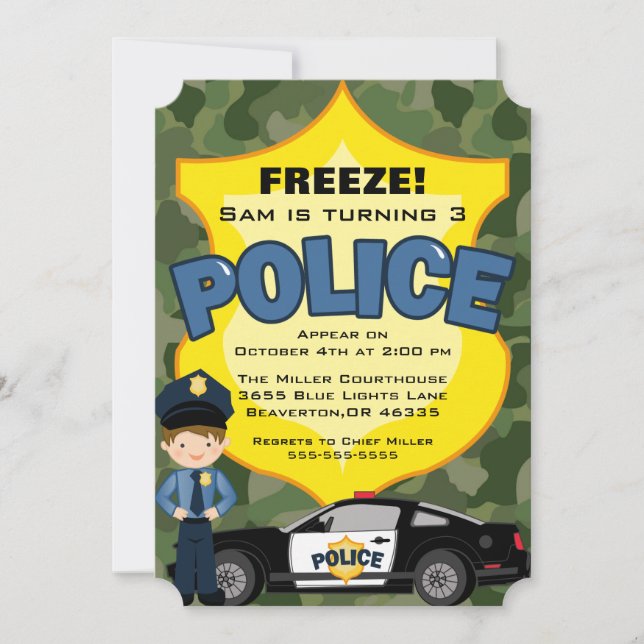 Invitación al cumpleaños del coche de policía de m (Anverso)