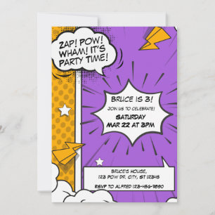 Invitación al cumpleaños del comic púrpura y Naran
