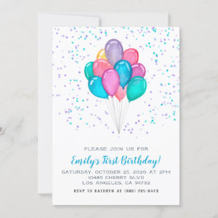 Invitación al cumpleaños del Confetti de los globo