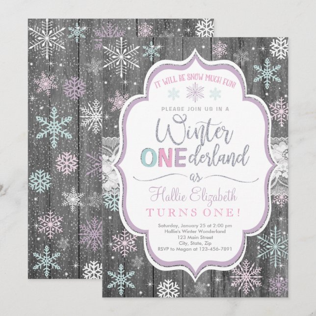 Invitación al cumpleaños del copo de nieve Onederl (Anverso / Reverso)