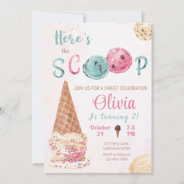 Invitación al cumpleaños del Crema de Hielo Aquí e (Anverso)