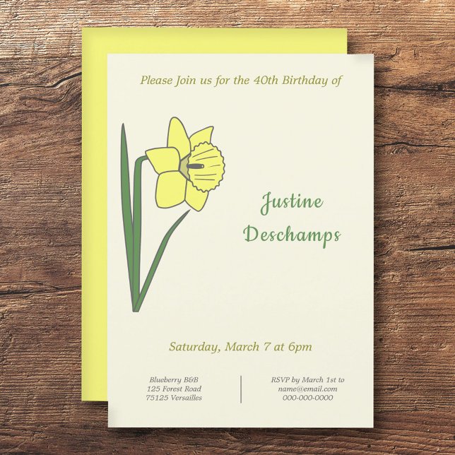 Invitación al cumpleaños del Daffodil Botánico (Botanical Daffodil Birthday Invitation)