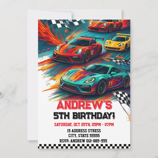 Invitación al cumpleaños del deporte de coches de  (Anverso)
