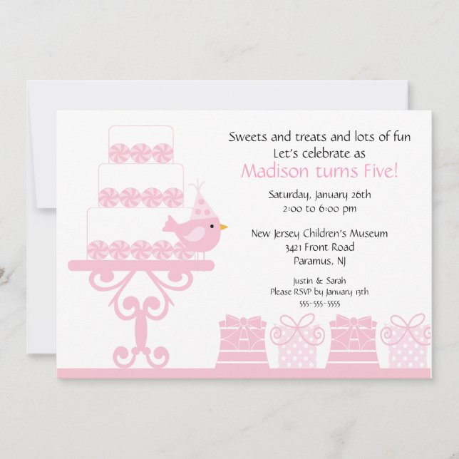 Invitación al cumpleaños del dulce pastel (Anverso)