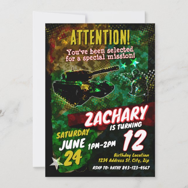 Invitación al cumpleaños del ejército (Anverso)