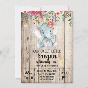 Invitación al cumpleaños del elefante chica, mader