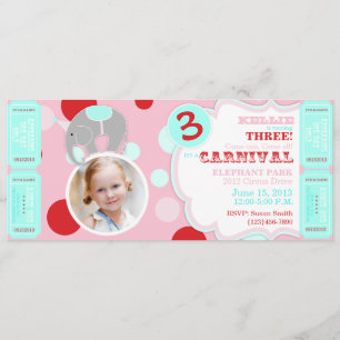 Invitación al cumpleaños del elefante circo rosado