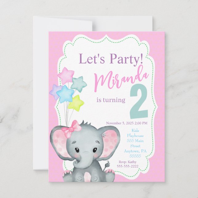 Invitación al cumpleaños del elefante, invitación  (Anverso)